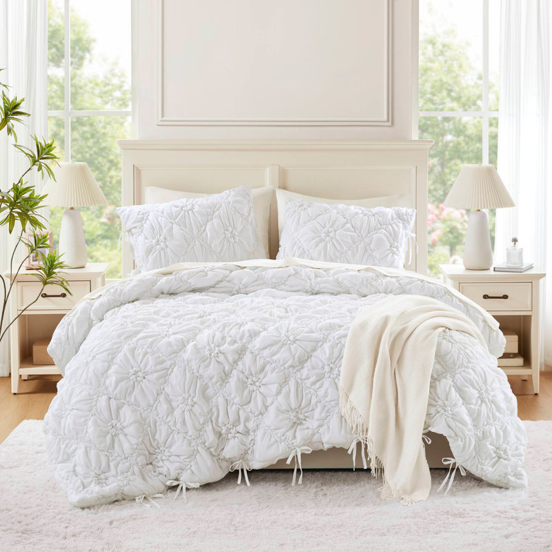 3PCS Comforter Set, Full Comforter + 2 Pillow Shams, White