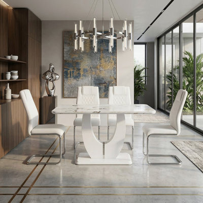Jeanlouis Modern Faux Marble Dining Table Set with Cantilever Chairs