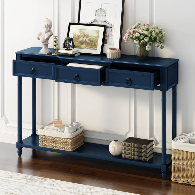Console Table Sofa Table With Drawers For Entryway With Projecting Drawers And Long Shelf, Antique Navy, Antique Navy