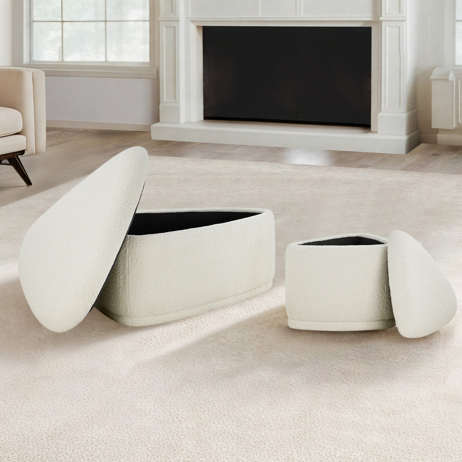 Adna 44" Ottoman Set, Aries Cream Sherpa