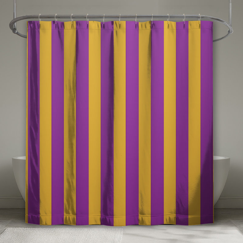 Rideaux de douche mauve à rayures jaunes très longs, 70in W x 93in H