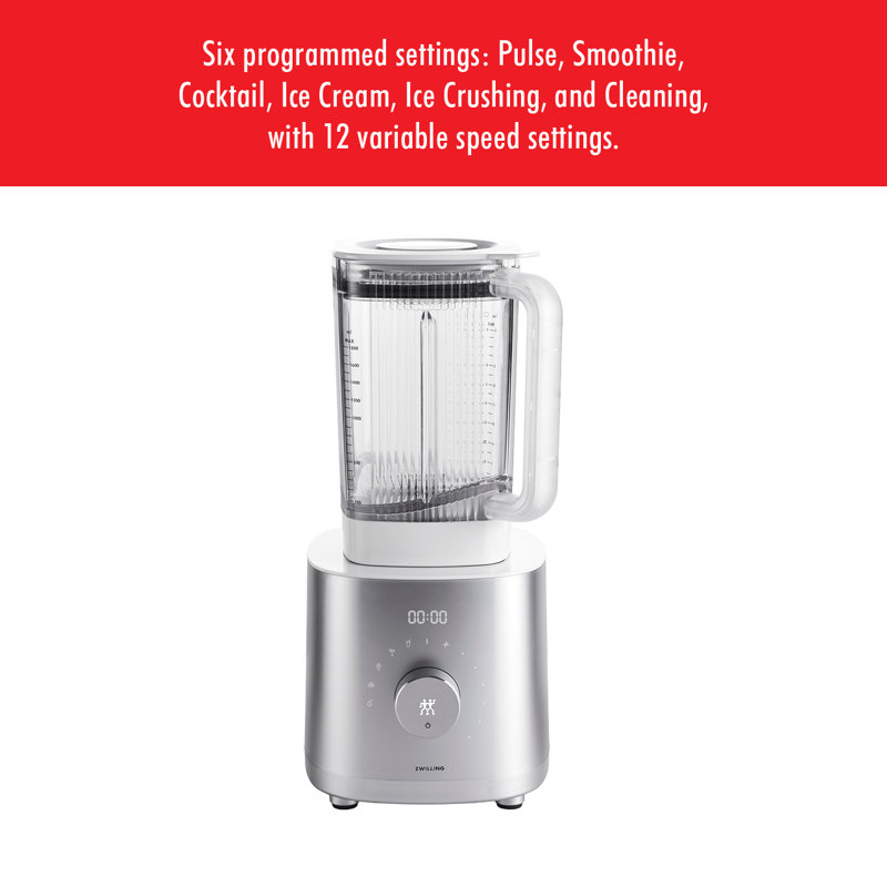 ZWILLING Enfinigy 64-oz. Countertop Power Blender, Smoothie Blender, Crush Ice, Frozen Desserts, Silver and Black, Silver