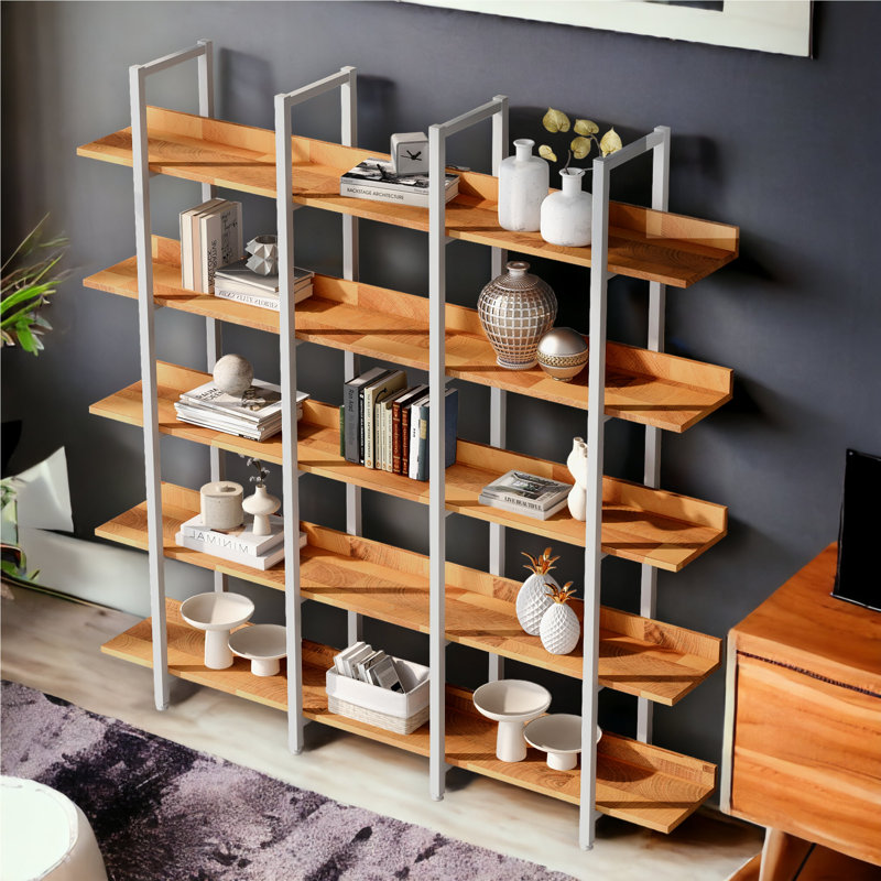 70.5"H X 70.9"W Wood Double 5-Tier Bookcase, White/Brown