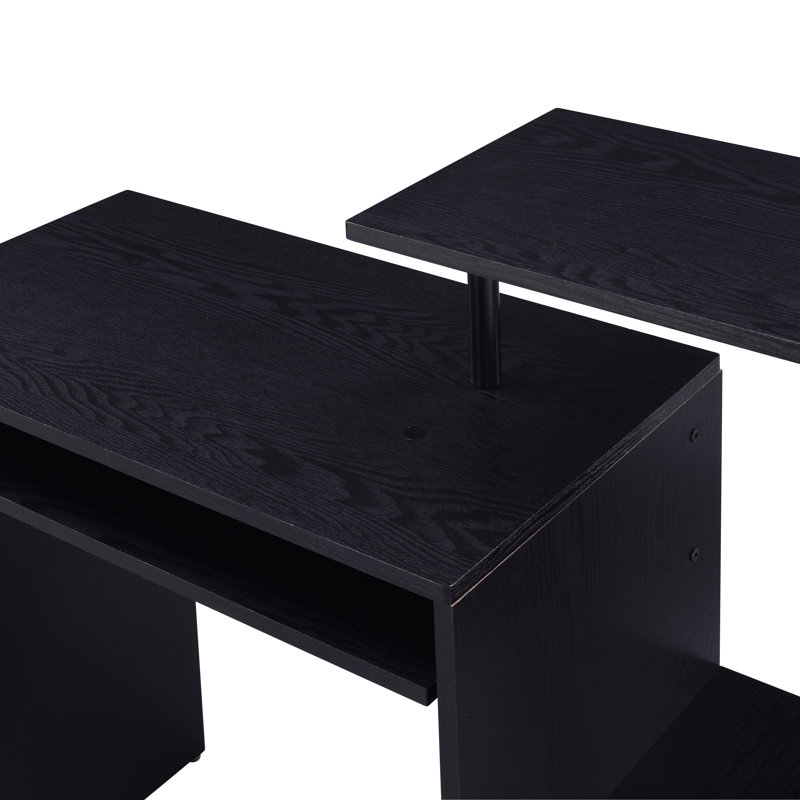 Bureau d'ordinateur avec plateau à clavier et tablettes ouvertes, Noir