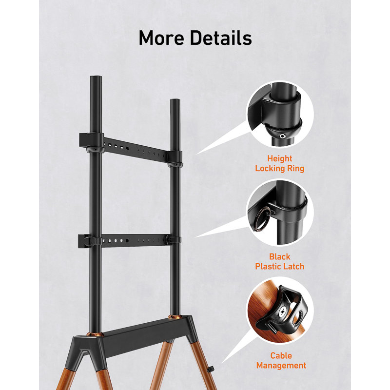 Height Adjustable Tripod TV Stand with Wood Legs for 32-86 Inch Screens