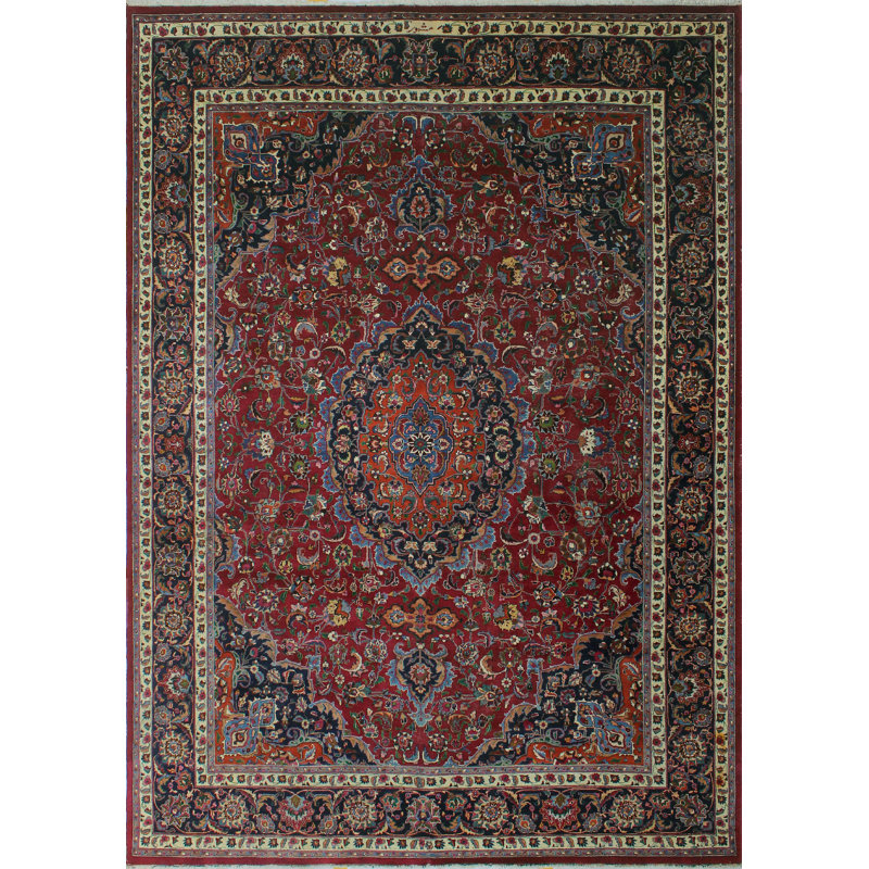Tapis de zone en laine 9 pi 9 po x 13 pi à main one-of-kind noué la bourgogne Raekwon