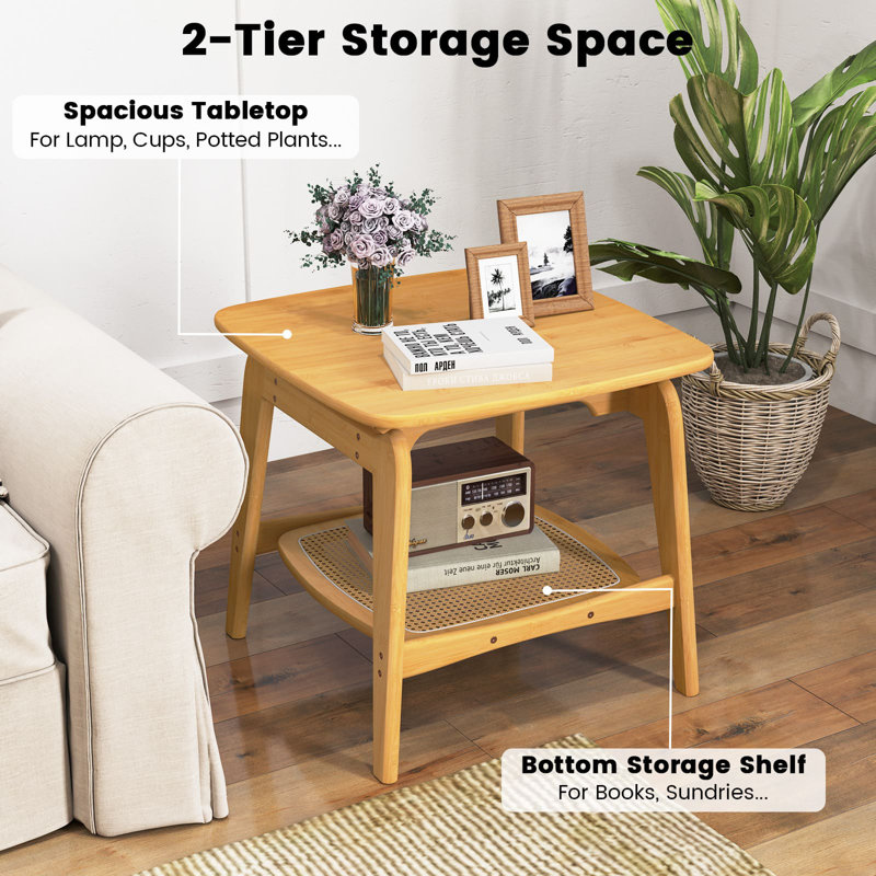 55cm W Bamboo / Rattan Bedside Table