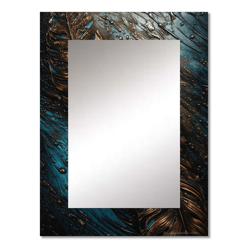 Plume dorée Glamour III - miroir décoratif Glam Feather, miroir mural moderne, impression d'art en métal, 32 po x 24 po