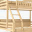 Lit simple superposé au dessus d'un lit double avec rangement, garde-corps courbés et tablettes latérales, structure en bois massif, aucun sommier nécessaire, finition naturelle-134275276-134275274