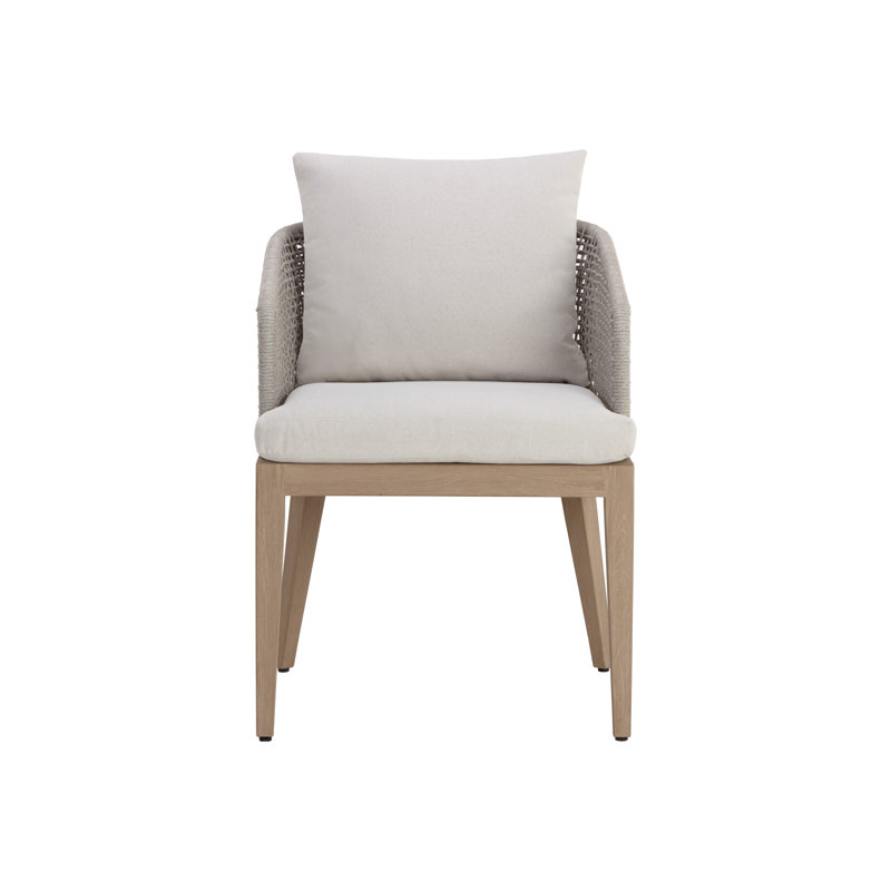 Capri Outdoor Teak Dining Armchair, Gray Frame/Palazzo Cream Cushion