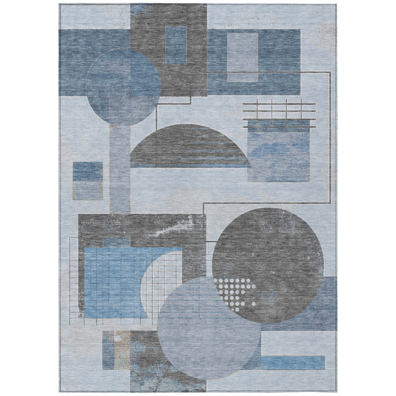 Tapis géométrique lavable intérieur / extérieur bleu 10 pi x 14 pi