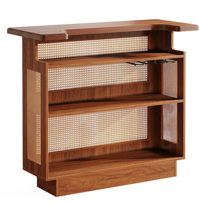 47.24 Inches Farmhouse Caramel Brown Rattan Home Bar Unit (Not Include Stools)