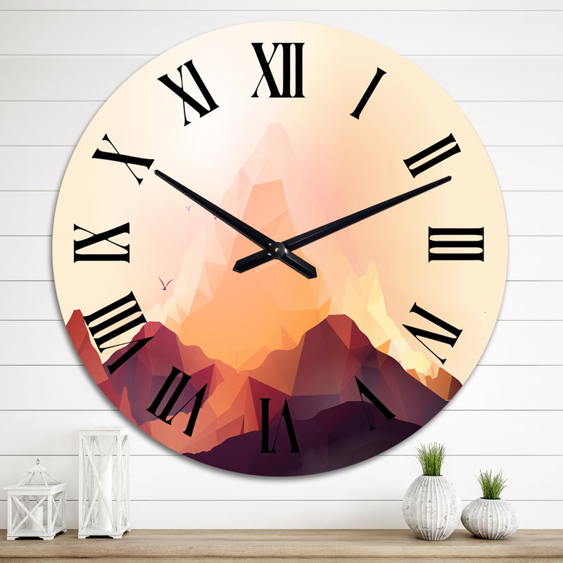 Horloge murale géométrique montagne et coucher de soleil I, Moyen