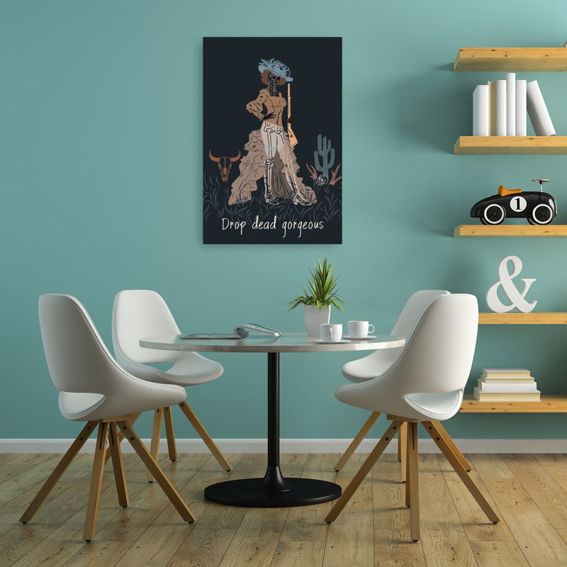 Drop Dead Gorgeous Cowgirl Elegant Gothic Retro Cactus Plant Bull Landscape Nature Wall Art Print 1 Piece Wrapped Canvas Wall Art