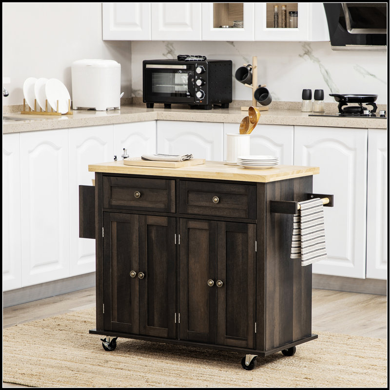 Chariot moderne pour îlot de cuisine avec étagère à épices, chêne brun, pour plus d'espace de rangement et de préparation