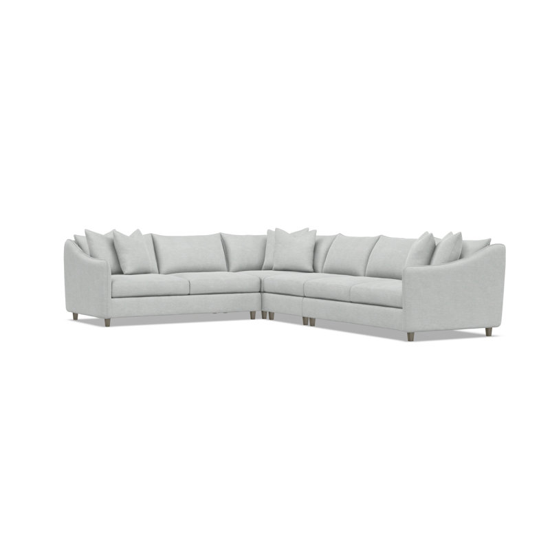 Joli Sectional, Gray Polyester, 32.5" H x 137.5" W x 107.5" D, Dark Brown Wood