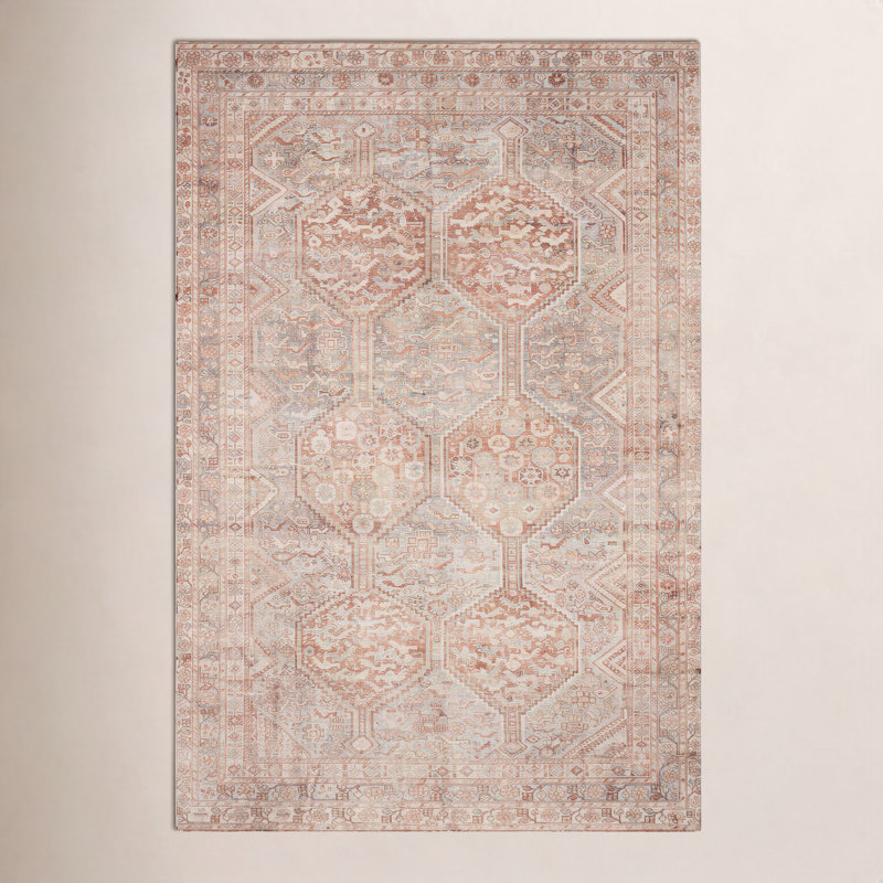 Tapis géométrique mandarine / brume Chris Loves Julia x Loloi Jules, Rectangle 7 pi 6 po x 9 pi 6 po