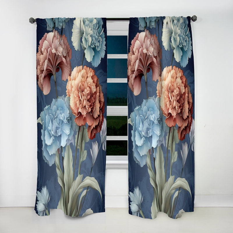 Rideau en velours traditionnel avec œillets Elisheba Coral Blue Harmony II - obscurcissant - 1 panneau, L 52 po x L 90 po