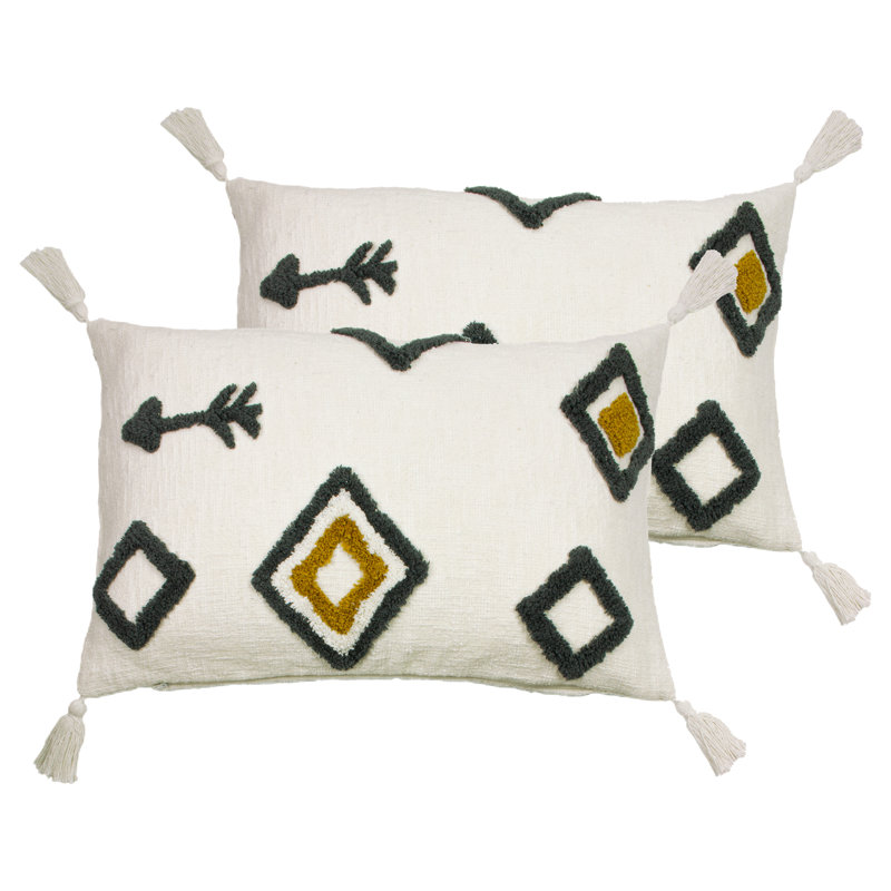 Inka Geometric Rectangular Cushion, White, Feathers