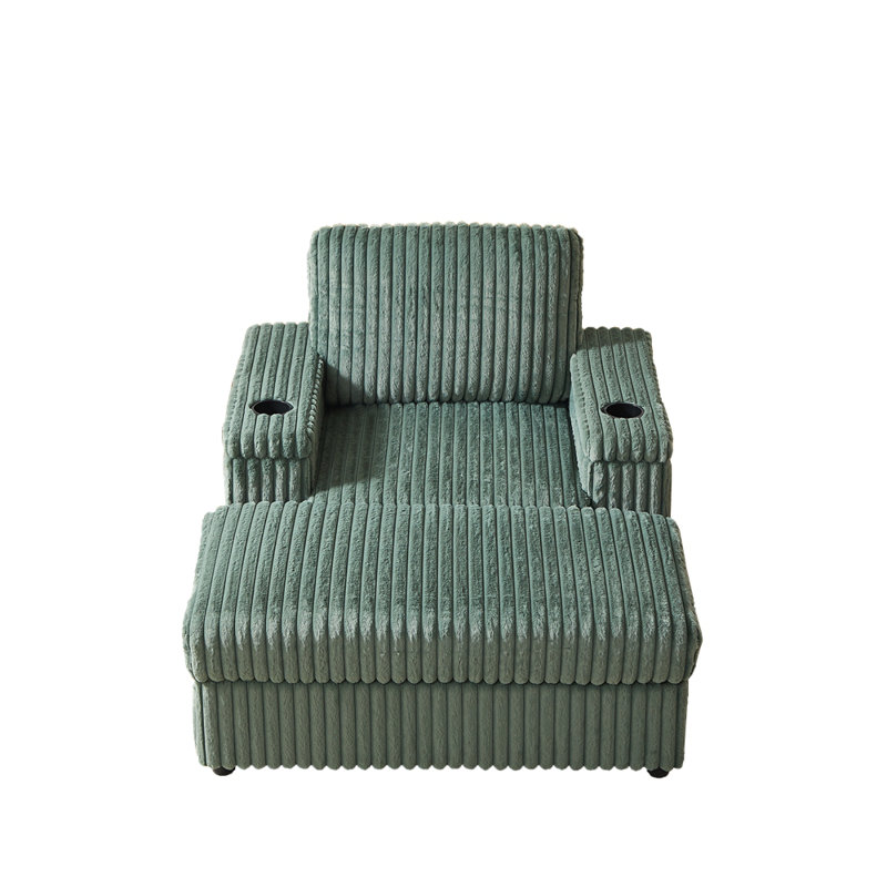 Fauteuil inclinable simple en velours côtelé de 42,5 po avec coussin de dossier, porte-gobelet, repose-pieds de rangement, canapé de salon confortable et profond