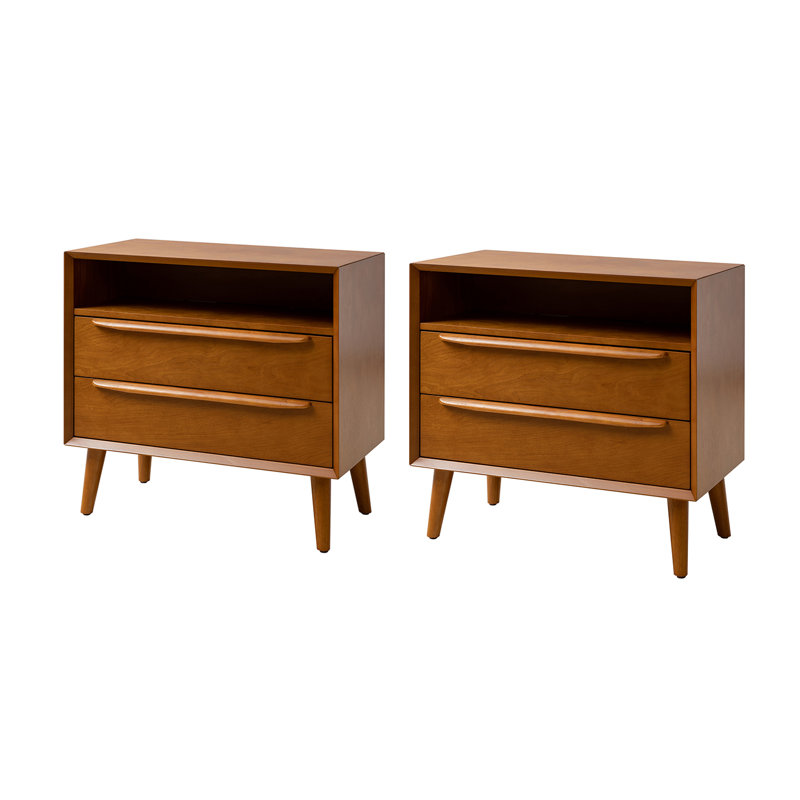 Aviannah Midcentury Modern 2-Drawer Nightstand with Charger