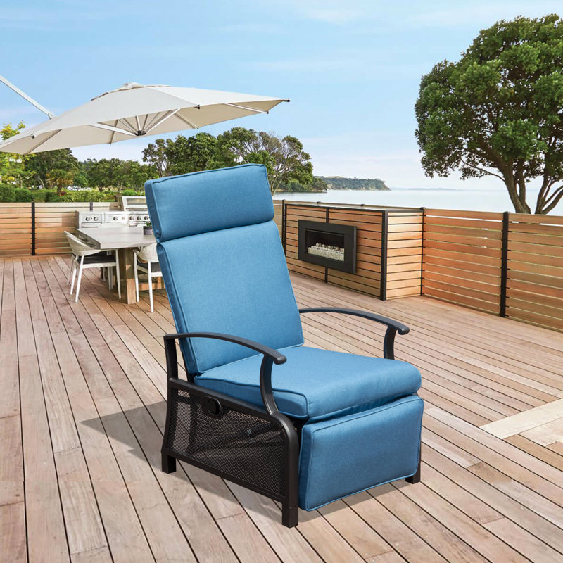 Chaise de patio inclinable avec coussins, Bleu
