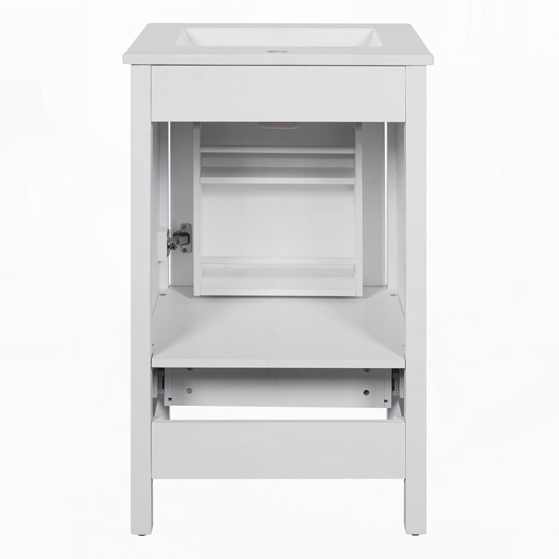 Meuble-lavabo moderne de 20 pouces avec lavabo en céramique, Blanc