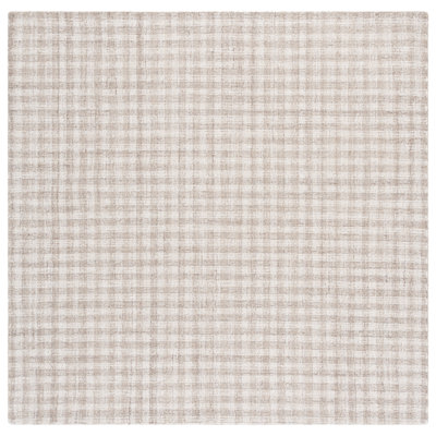 Ebony Hand Tufted Wool/Cotton Plaid Rug in Beige/Ivory