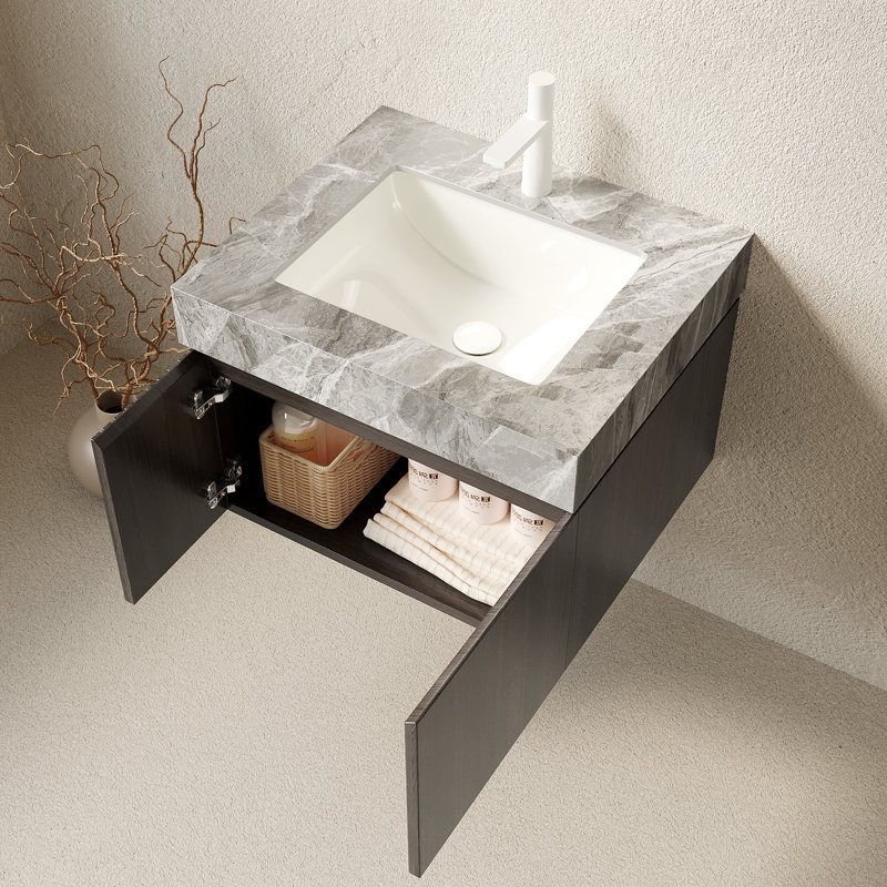 Meuble-lavabo 24 po à comptoir flottant espresso gris clair 1 trou, Espresso, Gris clair, Trou simple