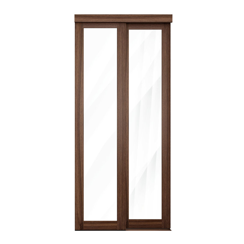 36 po x 80 1/2 po Porte coulissante avec miroir 1-Lite, noyer foncé, 36" x 80.5", Brown