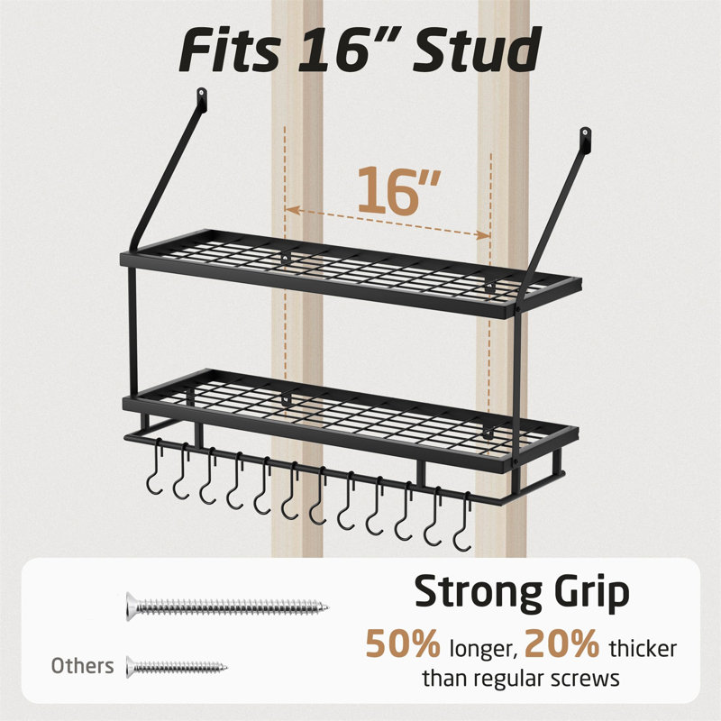 Iron Wall Mounted Pot Rack, Black