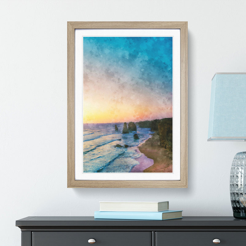 Twelve Apostles in Victoria Australia Abstract - Picture Frame Painting Print, 63cm H x 45cm W x 2cm D, Oak Framed