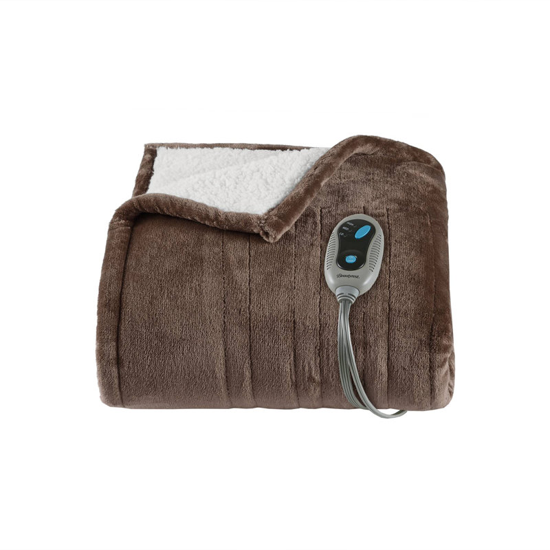 Oversized Chocolate Electric Fleece Reversible Heated Throw Blanket