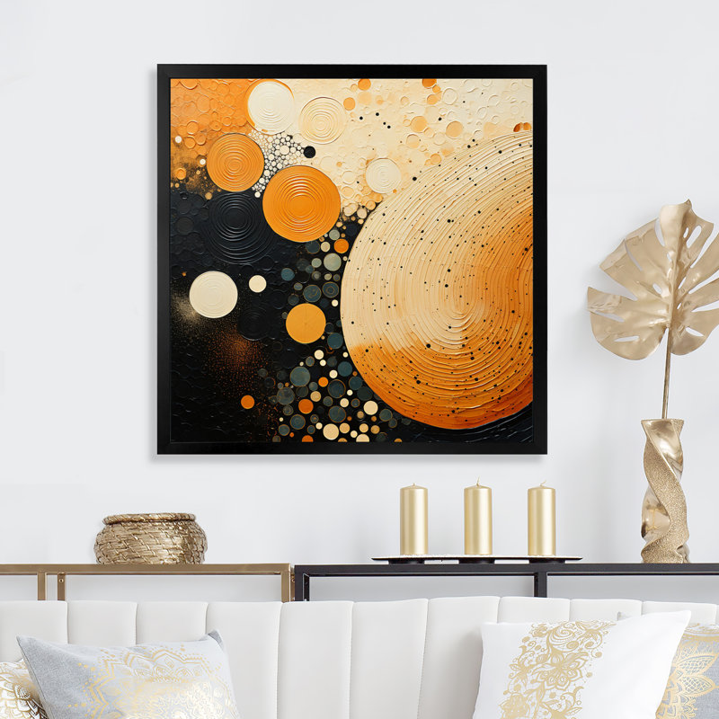 Harmonie organique orange et noire du milieu du siècle - imprimé, H 30 po x l 30 po x P 1 po, Cadre photo noir