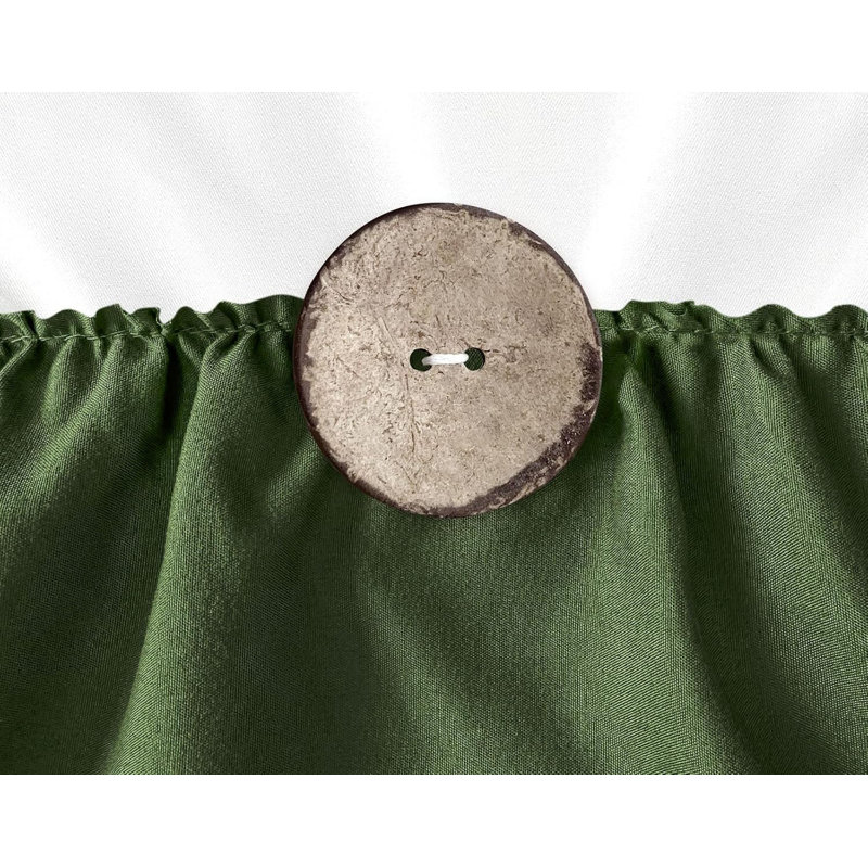 White and Green Ruffled Fabric Shower Curtain with Wooden Buttons