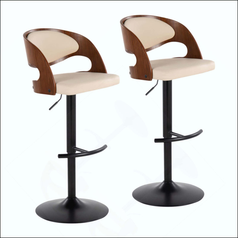 Tabouret de bar réglable avec pivot en métal et repose-pieds rond en T - ensemble de 2