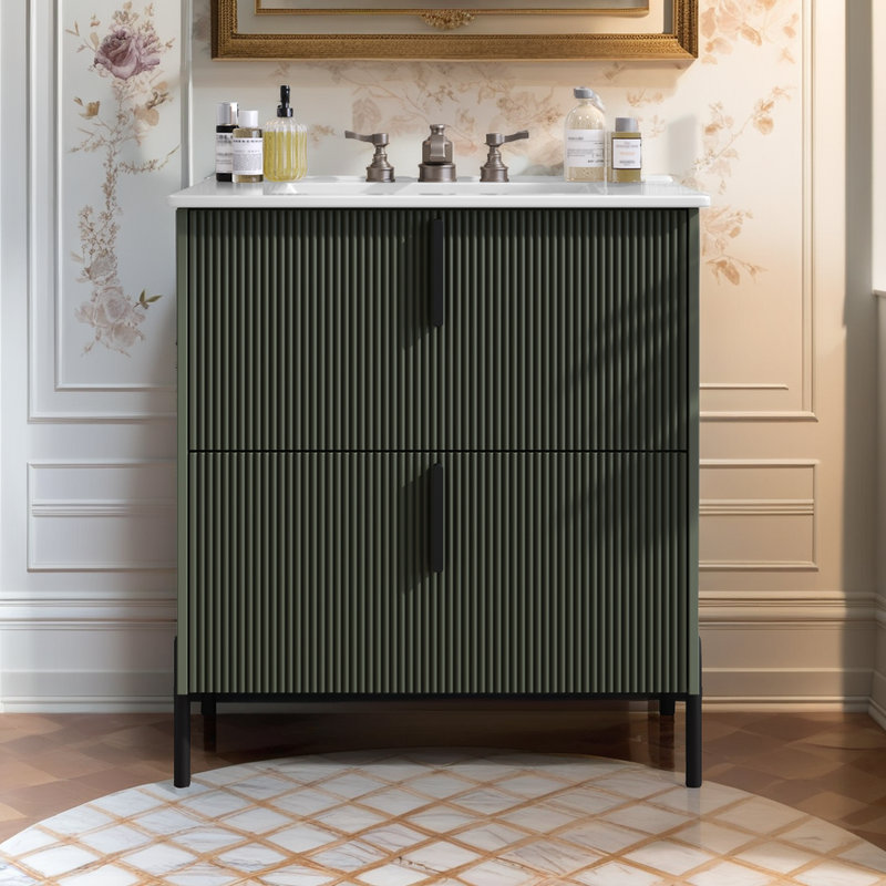 Meuble-lavabo avec lavabo en céramique Hurlburt, Vert