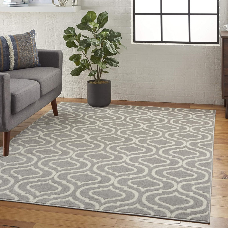Grey Ivory Trellis 5 × 7 Ft Area Rug for Dining Room Entryway