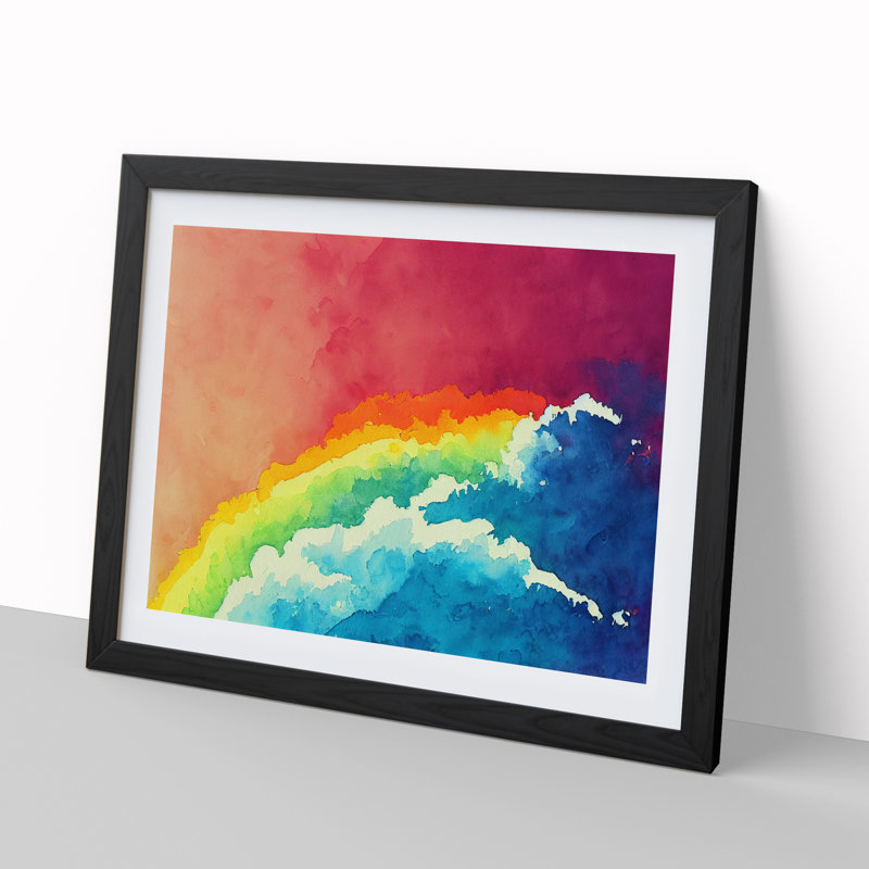 Watercolour Cloud Rainbow Vol.2 Abstract - Single Picture Frame Painting, Black Framed, 46cm H x 64cm W x 2cm D
