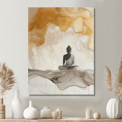 Buddha in a Single Breath - Beige Spiritual Metal Wall Art Print, Buddhism Metal Print
