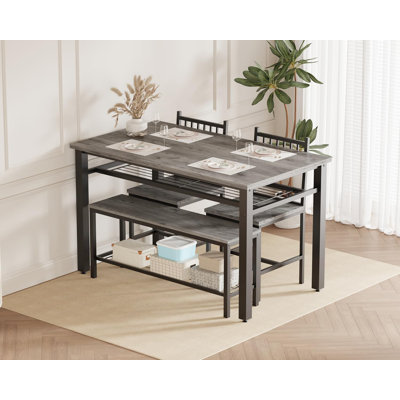 Dining Table Set for 4 with Storage, Kitchen Table with 2 Chairs and Bench for Small Space