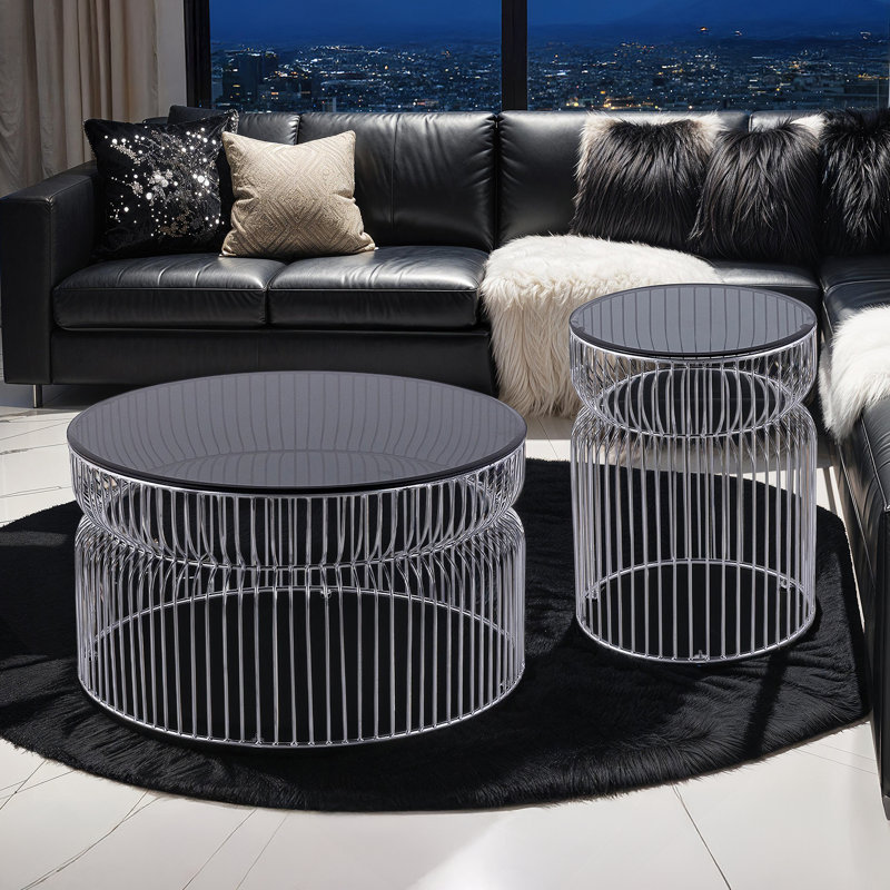 Table basse ronde de 30 po, table de bout de 21 po de hauteur, table d'appoint pour le salon, chrome, Chrome chrome