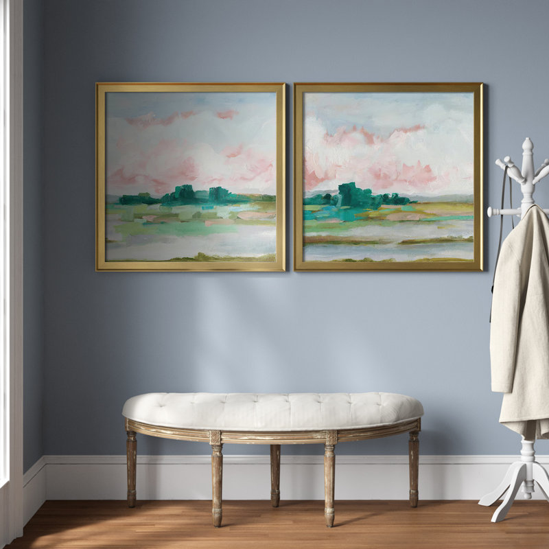 Pink Marsh I - 2-Piece Painting Print, Picture Framed Canvas, 26.5" H x 53" W, Gold