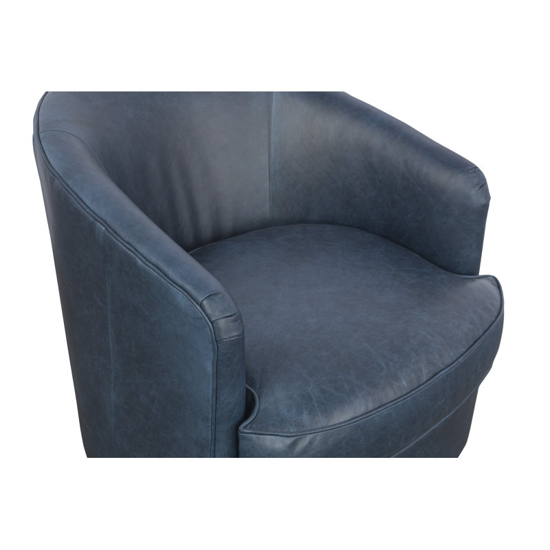 Tipsy Genuine Leather Swivel Barrel Chair, Nickel, Brown Genuine Leather