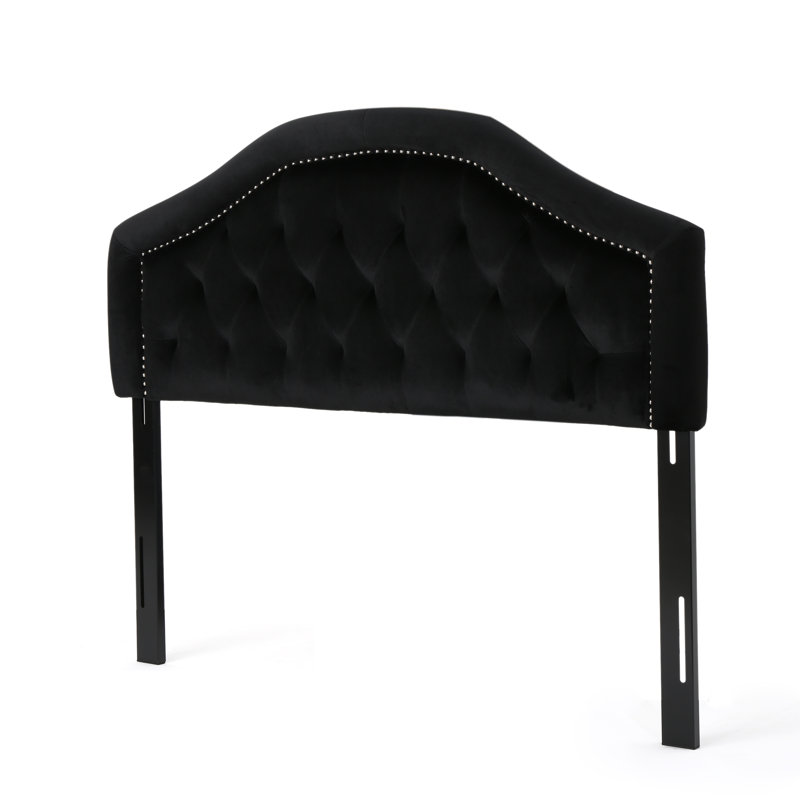 Danni Upholstered Metal Panel Headboard, Polyester Blend Black, Full / Double