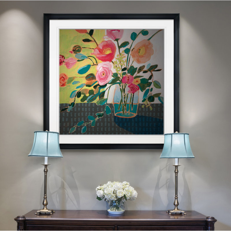 « excentrique bouquet ii », peinture, H 24 po x l 24 po x P 1,5 po, Cadre noir