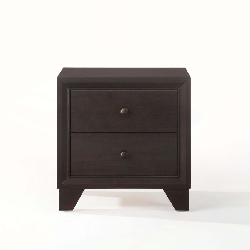 Table de chevet à 2 tiroirs à finition espresso avec construction durable et beaucoup de rangement pour les chambres modernes