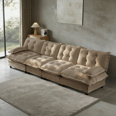 138" Oversized Cloud Sofa, 4-Seater Modular Sectional Couch With Deep Seat, Modern Chenille Sofa With Comfy Lattice Cushions For Living Room