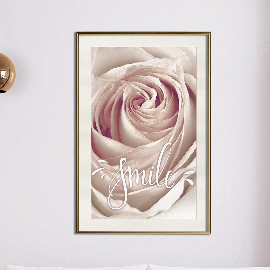 Rose mit einer Botschaft - Bilderrahmen Grafikdruck auf Papier