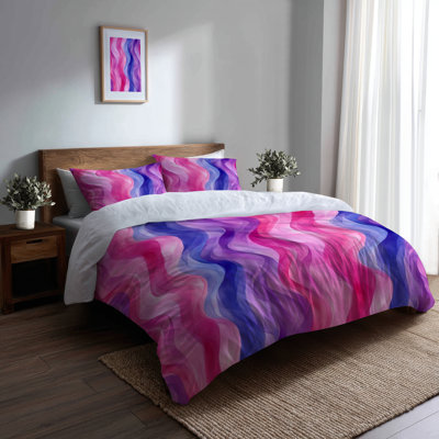 Girls Abstract Bedding Set Of 3 - Motion Teen Waves Duvet Cover And Throw Pillow Set